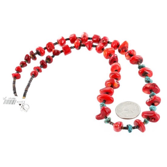 Certified Authentic Navajo .925 Sterling Silver Graduated Coral Turquoise Native American Necklace 371006067403 Certified Authentic Navajo .925 Sterling Silver Graduated Coral Turquoise Native American Necklace 371006067403