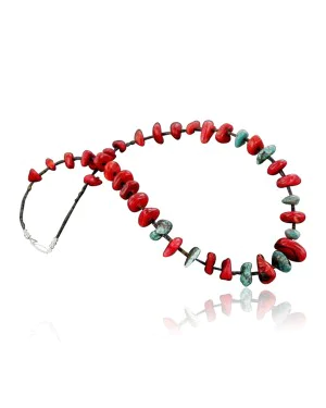 Navajo .925 Sterling Silver Graduated Coral Turquoise Necklace 15213-11 Navajo .925 Sterling Silver Graduated Coral Turquoise Necklace 15213-11