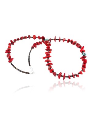 Certified Authentic Navajo .925 Sterling Silver Graduated Coral Turquoise Native American Necklace 750101-10