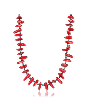 Certified Authentic Navajo .925 Sterling Silver Graduated Coral Turquoise Native American Necklace 750120-1 Certified Authentic Navajo .925 Sterling Silver Graduated Coral Turquoise Native American Necklace 750120-1