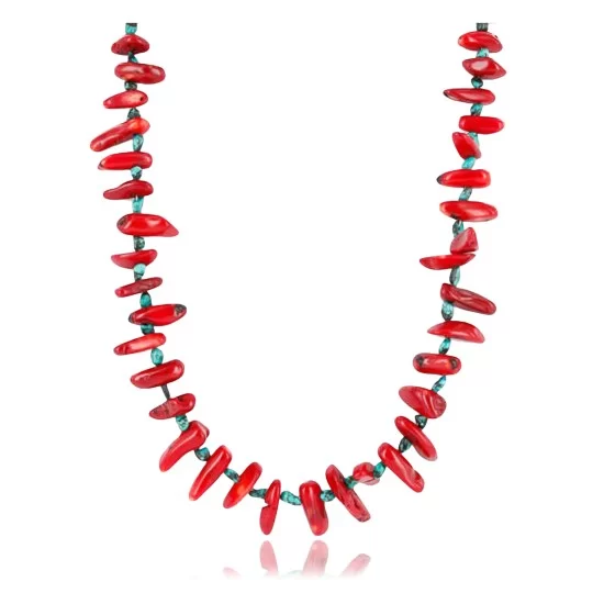Certified Authentic Navajo .925 Sterling Silver Graduated Coral Turquoise Native American Necklace 750120-1 Certified Authentic Navajo .925 Sterling Silver Graduated Coral Turquoise Native American Necklace 750120-1