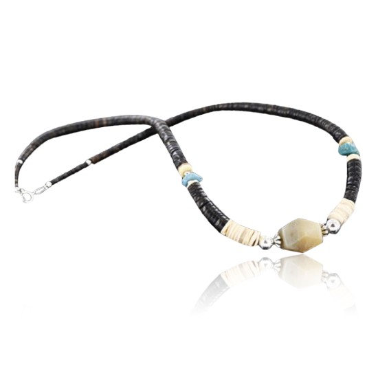 Certified Authentic Navajo .925 Sterling Silver Graduated Heishi Agate Turquoise Spiny Native American Necklace 390741036458