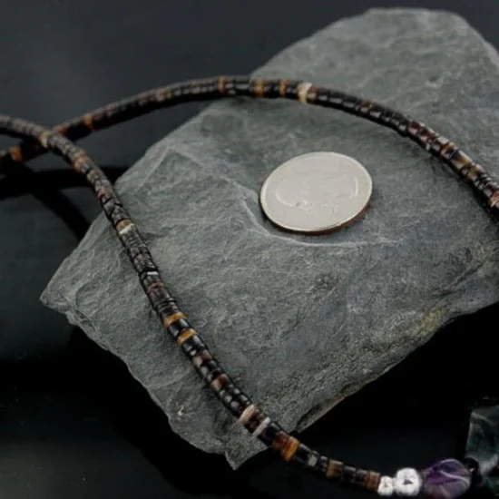 Certified Authentic Navajo .925 Sterling Silver Graduated Heishi Amethyst Native American Necklace 18108-39