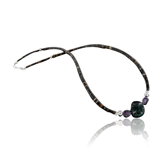Certified Authentic Navajo .925 Sterling Silver Graduated Heishi Amethyst Native American Necklace 18108-39