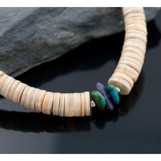 Navajo .925 Sterling Silver Graduated Heishi Amethyst and Turquoise Necklace 750103-47