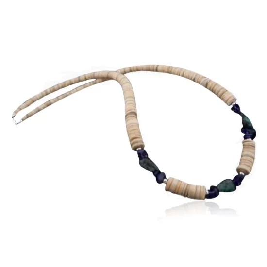 Certified Authentic Navajo .925 Sterling Silver Graduated Heishi Amethyst, Turquoise Native American Necklace 7501009-5 Certified Authentic Navajo .925 Sterling Silver Graduated Heishi Amethyst, Turquoise Native American Necklace 7501009-5