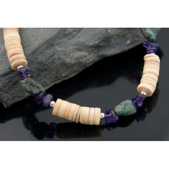 Certified Authentic Navajo .925 Sterling Silver Graduated Heishi Amethyst, Turquoise Native American Necklace 7501009-5 Certified Authentic Navajo .925 Sterling Silver Graduated Heishi Amethyst, Turquoise Native American Necklace 7501009-5