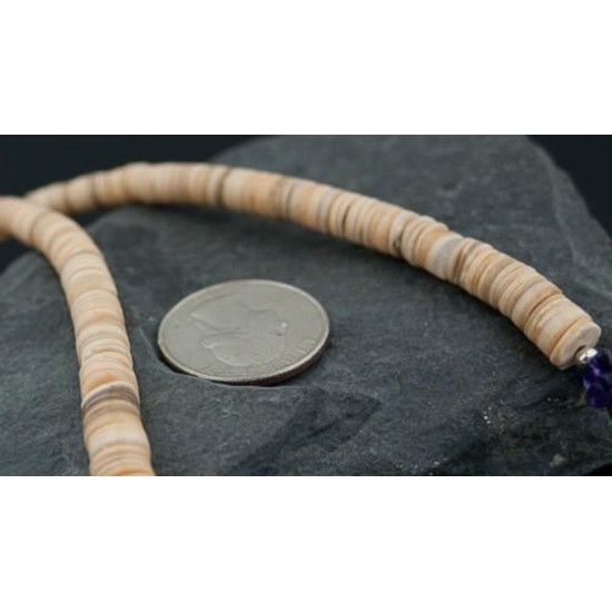 Certified Authentic Navajo .925 Sterling Silver Graduated Heishi Amethyst, Turquoise Native American Necklace 7501009-5