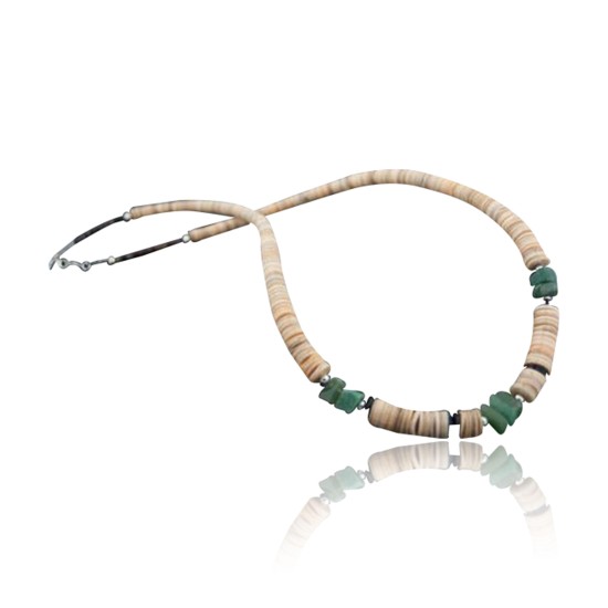 Certified Authentic Navajo .925 Sterling Silver Graduated Heishi and Jade Native American Necklace 370803468965