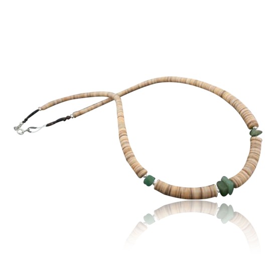 Certified Authentic Navajo .925 Sterling Silver Graduated Heishi and Jade Native American Necklace 390569988008