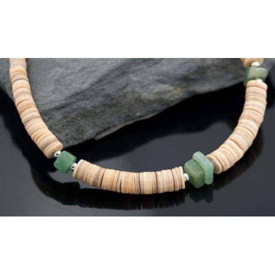 Certified Authentic Navajo .925 Sterling Silver Graduated Heishi and Jade Native American Necklace 390569988008
