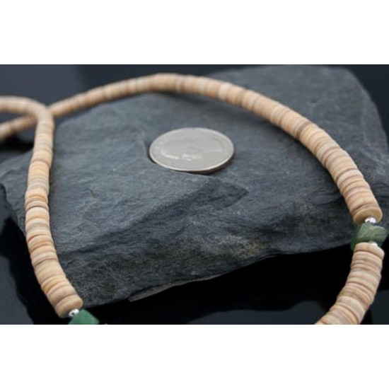 Certified Authentic Navajo .925 Sterling Silver Graduated Heishi and Jade Native American Necklace 390569988008