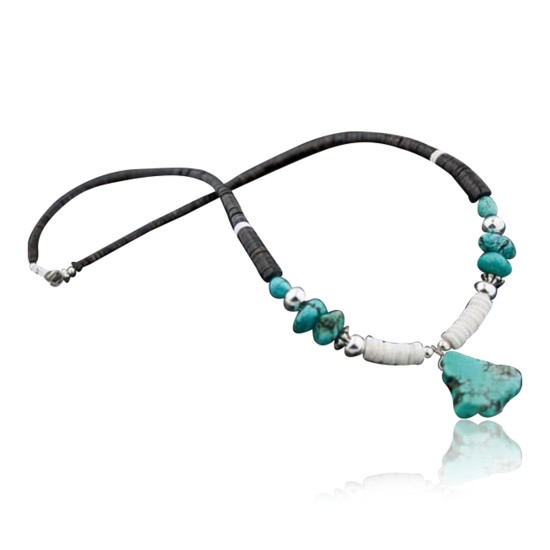 Certified Authentic Navajo .925 Sterling Silver Graduated Heishi and Magnesite Native American Necklace 390593289485