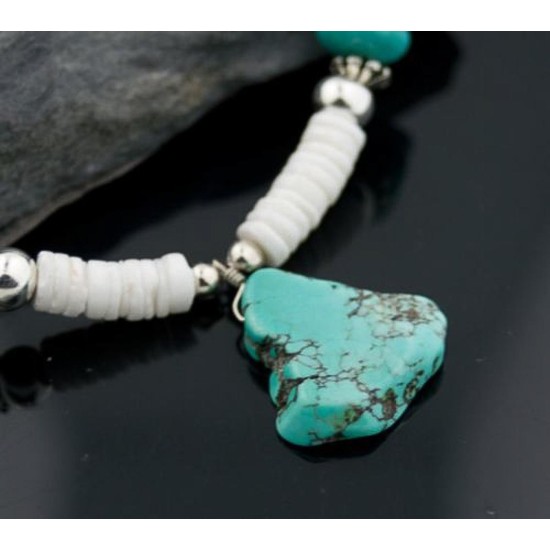 Certified Authentic Navajo .925 Sterling Silver Graduated Heishi and Magnesite Native American Necklace 390593289485
