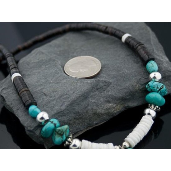 Certified Authentic Navajo .925 Sterling Silver Graduated Heishi and Magnesite Native American Necklace 390593289485