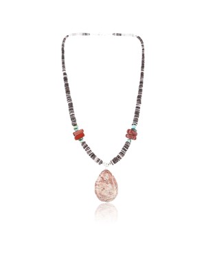 Certified Authentic Navajo .925 Sterling Silver Graduated Heishi Jasper and Turquoise Native American Necklace 15837-11