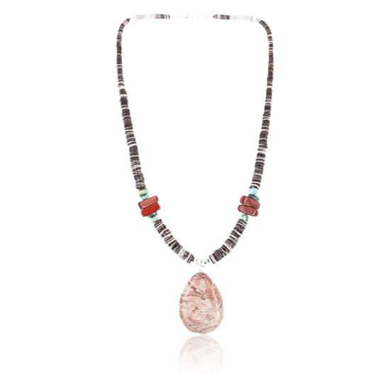 Certified Authentic Navajo .925 Sterling Silver Graduated Heishi Jasper and Turquoise Native American Necklace 15837-11