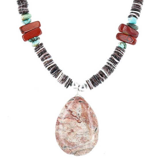 Certified Authentic Navajo .925 Sterling Silver Graduated Heishi Jasper and Turquoise Native American Necklace 15837-11