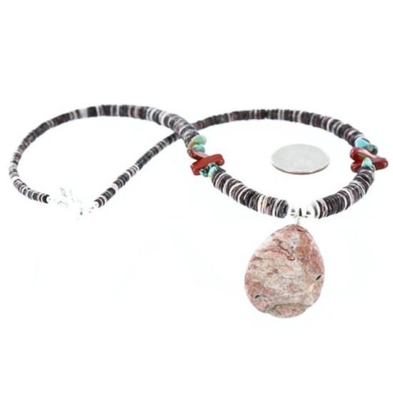 Certified Authentic Navajo .925 Sterling Silver Graduated Heishi Jasper and Turquoise Native American Necklace 15837-11