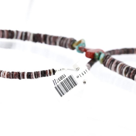 Certified Authentic Navajo .925 Sterling Silver Graduated Heishi Jasper and Turquoise Native American Necklace 15837-11