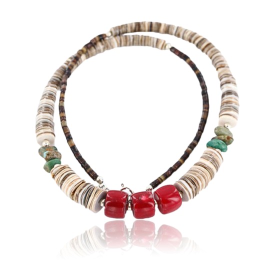 Certified Authentic Navajo .925 Sterling Silver Graduated Heishi Turquoise CORAL Native American Necklace 371015113236