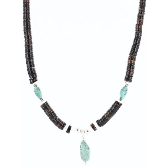 Certified Authentic Navajo .925 Sterling Silver Graduated Heishi Turquoise Native American Necklace 15762-9 Certified Authentic Navajo .925 Sterling Silver Graduated Heishi Turquoise Native American Necklace 15762-9