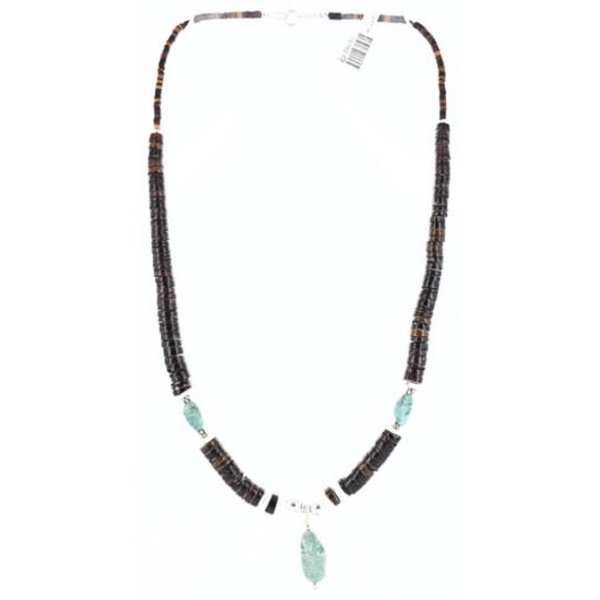 Certified Authentic Navajo .925 Sterling Silver Graduated Heishi Turquoise Native American Necklace 15762-9 Certified Authentic Navajo .925 Sterling Silver Graduated Heishi Turquoise Native American Necklace 15762-9
