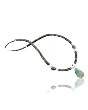 Navajo .925 Sterling Silver Graduated Heishi Turquoise Necklace 15213-700