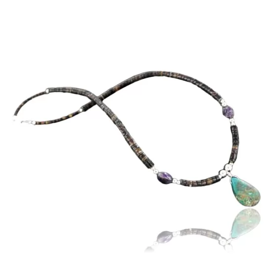 Navajo .925 Sterling Silver Graduated Heishi Turquoise Necklace 15213-700 Navajo .925 Sterling Silver Graduated Heishi Turquoise Necklace 15213-700