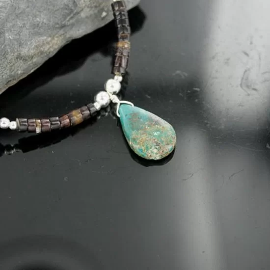 Navajo .925 Sterling Silver Graduated Heishi Turquoise Necklace 15213-700 Navajo .925 Sterling Silver Graduated Heishi Turquoise Necklace 15213-700