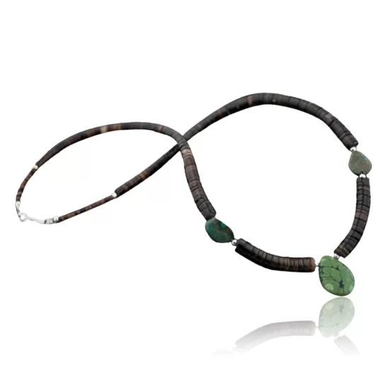 Certified Authentic Navajo .925 Sterling Silver Graduated Heishi, Turquoise Native American Necklace 390641562174