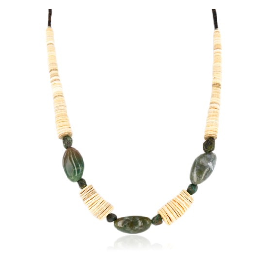 Certified Authentic Navajo .925 Sterling Silver Graduated Melon Shell Agate and Turquoise Native American Necklace 25249-1 Certified Authentic Navajo .925 Sterling Silver Graduated Melon Shell Agate and Turquoise Native American Necklace 25249-1