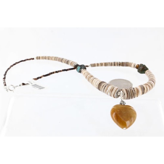 Certified Authentic Navajo .925 Sterling Silver Graduated Melon Shell and Agate Turquoise Native American Necklace 15427-5 Certified Authentic Navajo .925 Sterling Silver Graduated Melon Shell and Agate Turquoise Native American Necklace 15427-5