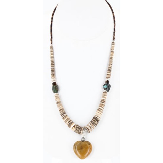 Certified Authentic Navajo .925 Sterling Silver Graduated Melon Shell and Agate Turquoise Native American Necklace 15427-5 Certified Authentic Navajo .925 Sterling Silver Graduated Melon Shell and Agate Turquoise Native American Necklace 15427-5