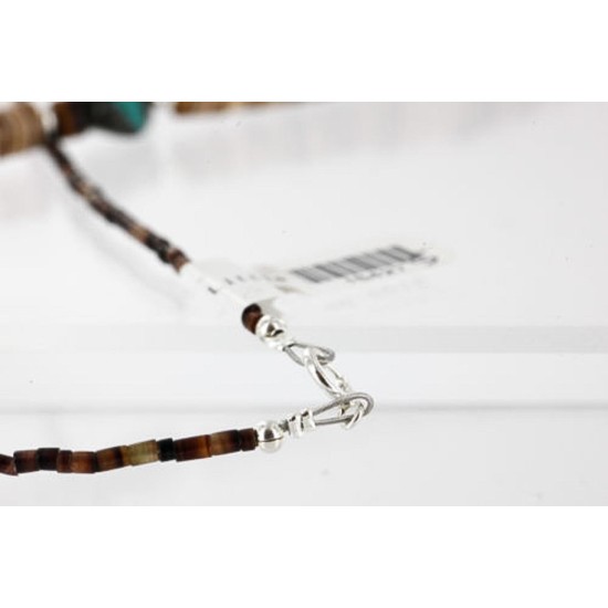 Certified Authentic Navajo .925 Sterling Silver Graduated Melon Shell and Agate Turquoise Native American Necklace 15427-5 Certified Authentic Navajo .925 Sterling Silver Graduated Melon Shell and Agate Turquoise Native American Necklace 15427-5
