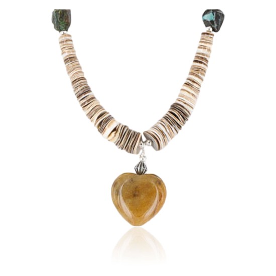 Certified Authentic Navajo .925 Sterling Silver Graduated Melon Shell and Agate Turquoise Native American Necklace 15427-5 Certified Authentic Navajo .925 Sterling Silver Graduated Melon Shell and Agate Turquoise Native American Necklace 15427-5