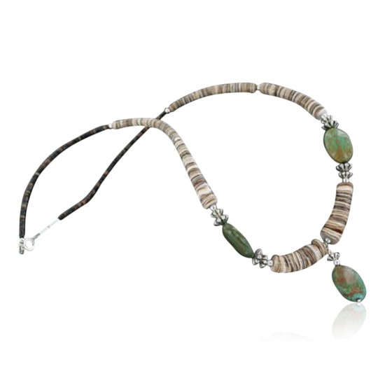 Certified Authentic Navajo .925 Sterling Silver Graduated Melon Shell and AJAX and TURQUOISE MOUNTAIN Native American Necklace 18108-6 Certified Authentic Navajo .925 Sterling Silver Graduated Melon Shell and AJAX and TURQUOISE MOUNTAIN Native American Necklace 18108-6