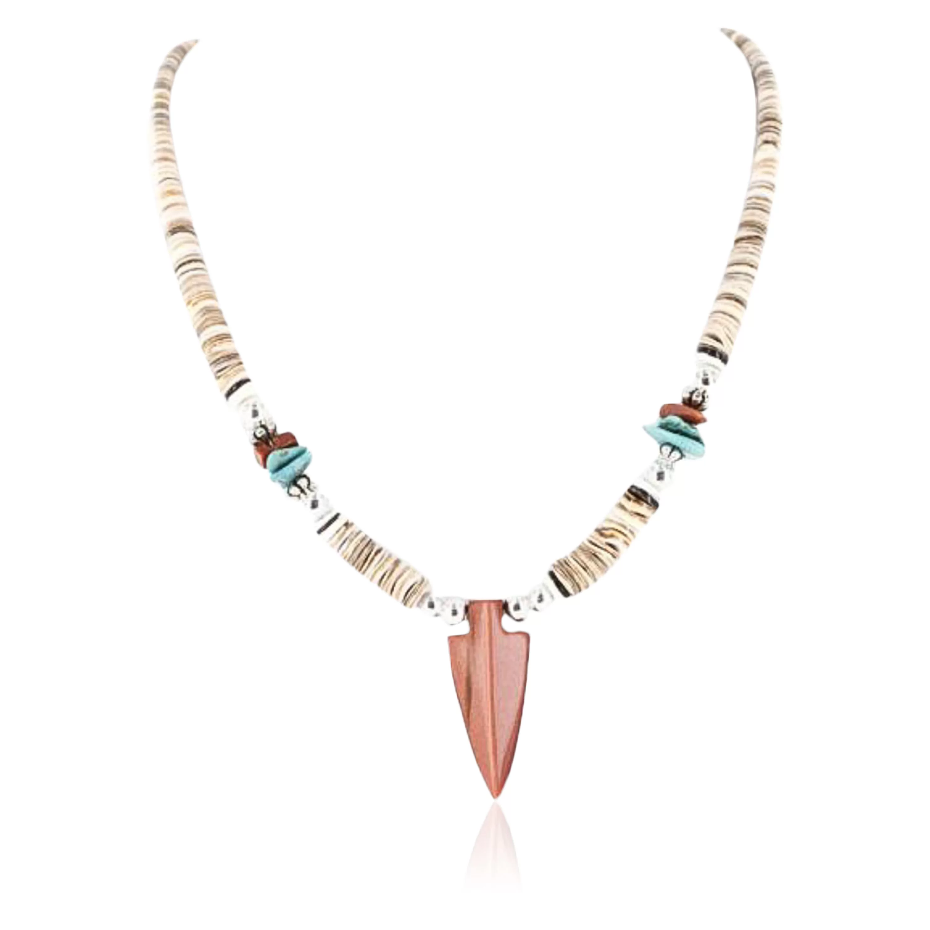 Certified Authentic Navajo .925 Sterling Silver Graduated Melon Shell and  Goldstone Native American Arrowhead Necklace 371049299723