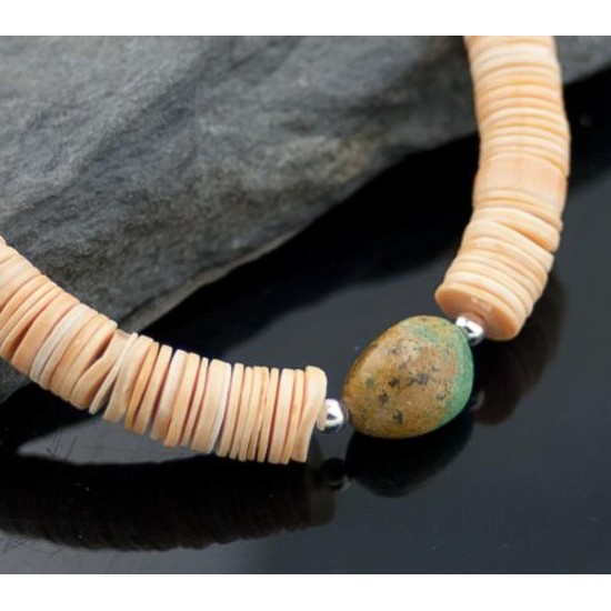 Certified Authentic Navajo .925 Sterling Silver Graduated Melon Shell and Heishi Natural Turquoise Native American Necklace 390600765760 Certified Authentic Navajo .925 Sterling Silver Graduated Melon Shell and Heishi Natural Turquoise Native American Necklace 390600765760