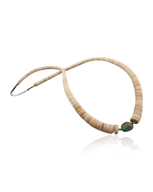 Certified Authentic Navajo .925 Sterling Silver Graduated Melon Shell and Heishi Natural Turquoise Native American Necklace 7501006-22