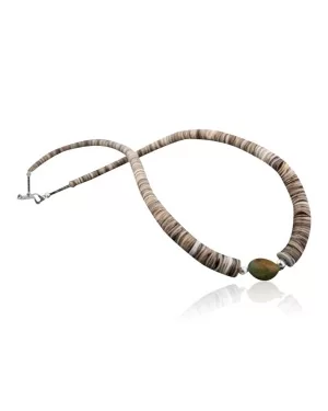Certified Authentic Navajo .925 Sterling Silver Graduated Melon Shell and Heishi Natural Turquoise Native American Necklace 750103-48