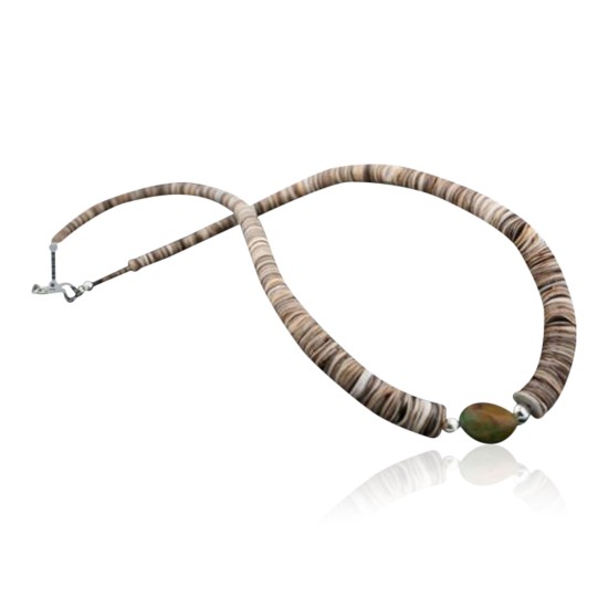 Certified Authentic Navajo .925 Sterling Silver Graduated Melon Shell and Heishi Natural Turquoise Native American Necklace 750103-48