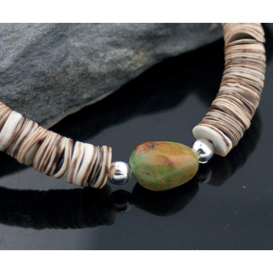 Certified Authentic Navajo .925 Sterling Silver Graduated Melon Shell and Heishi Natural Turquoise Native American Necklace 750103-48