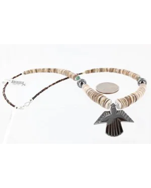 Certified Authentic Navajo .925 Sterling Silver Graduated Melon Shell and Hematite Native American Necklace 390753936381