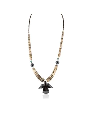 Certified Authentic Navajo .925 Sterling Silver Graduated Melon Shell and Hematite Native American Necklace 390753936381