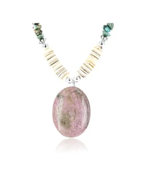Certified Authentic Navajo .925 Sterling Silver Graduated Melon Shell and Jasper Turquoise Native American Necklace 15837-6