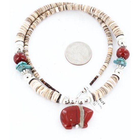Certified Authentic Navajo .925 Sterling Silver Graduated Melon Shell and Jasper Turquoise Native American Necklace 390828052729 Certified Authentic Navajo .925 Sterling Silver Graduated Melon Shell and Jasper Turquoise Native American Necklace 390828052729