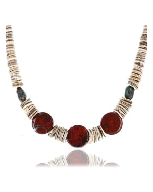Certified Authentic Navajo .925 Sterling Silver Graduated Melon Shell and Jasper Turquoise Native American Necklace 750113-11