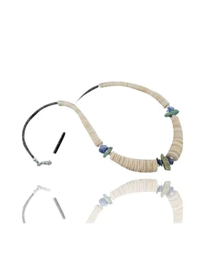 Certified Authentic Navajo .925 Sterling Silver Graduated Melon Shell and Lapis Turquoise Native American Necklace 15632-73
