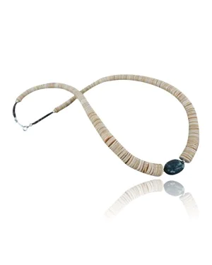 Certified Authentic Navajo .925 Sterling Silver Graduated Melon Shell and LONE MOUNTAIN Turquoise Native American Necklace 15213-15
